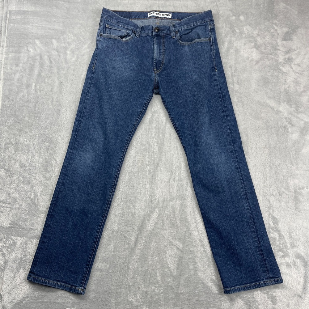 Express Rocco Jeans Mens 34x32 Blue Denim Dark Wash Slim Stretch Straight Leg